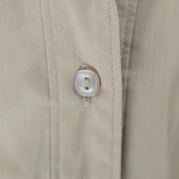 FDJ Blouse 16 Tan Khaki Pin-Tuck Button-Down Minimalist Dark Academia Utility - Picture 7 of 15